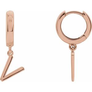 14K Rose Gold Initial V Hinged Huggie Earring