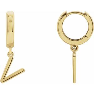 18K Yellow Gold Initial V Hinged Huggie Earring