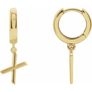 18K Yellow Gold Initial X Hinged Huggie Earring