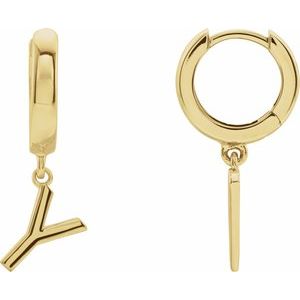 18K Yellow Gold Initial Y Hinged Huggie Earring