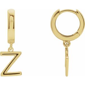 14K Yellow Gold Initial Z Hinged Huggie Earring