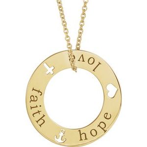 14K Yellow Gold Faith, Hope, Love Pierced Loop 16-18" Necklace