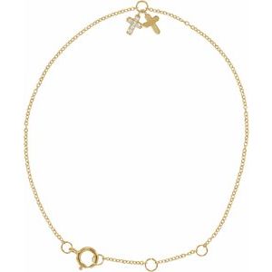 14K Yellow Gold .03 CTW Natural Diamond Cross 6 1/2-7 1/2" Bracelet