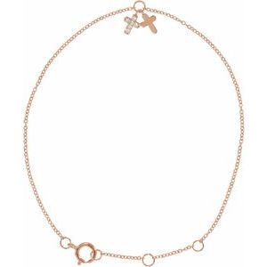 14K Rose Gold .03 CTW Natural Diamond Cross 6 1/2-7 1/2" Bracelet