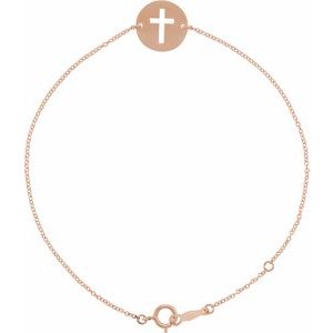 14K Rose Gold Pierced Cross Disc 7-8" Bracelet