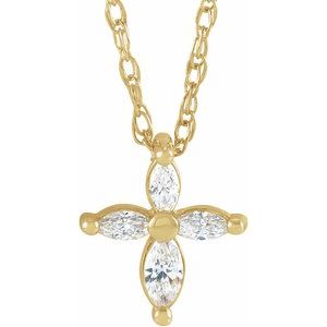 14K Yellow Gold 1/6 CTW Natural Diamond Cross 18" Necklace