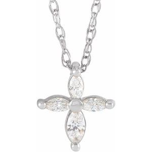 14K White Gold 1/6 CTW Natural Diamond Cross 16" Necklace