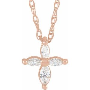 14K Rose Gold 1/6 CTW Natural Diamond Cross 18" Necklace