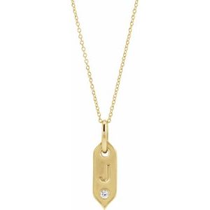 14K Yellow Gold .05 CT Natural Diamond Initial J 16-18" Necklace