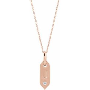 14K Rose Gold .05 CT Natural Diamond Initial J 16-18" Necklace