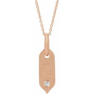 14K Rose Gold .05 CT Natural Diamond Initial Z 16-18" Necklace