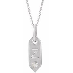 14K White Gold .05 CT Natural Diamond Initial Z 16-18" Necklace