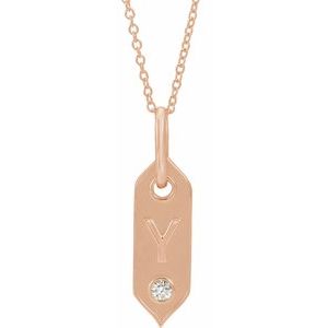 14K Rose Gold .05 CT Natural Diamond Initial Y 16-18" Necklace