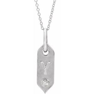 14K White Gold .05 CT Natural Diamond Initial Y 16-18" Necklace