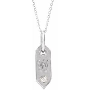 14K White Gold .05 CT Natural Diamond Initial W 16-18" Necklace
