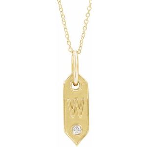 14K Yellow Gold .05 CT Natural Diamond Initial W 16-18" Necklace