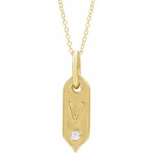14K Yellow Gold .05 CT Natural Diamond Initial V 16-18" Necklace