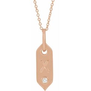 14K Rose Gold .05 CT Natural Diamond Initial X 16-18" Necklace