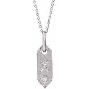 14K White Gold .05 CT Natural Diamond Initial X 16-18" Necklace