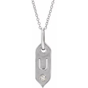 14K White Gold .05 CT Natural Diamond Initial U 16-18" Necklace