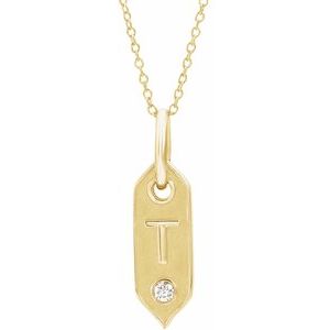 14K Yellow Gold .05 CT Natural Diamond Initial T 16-18" Necklace