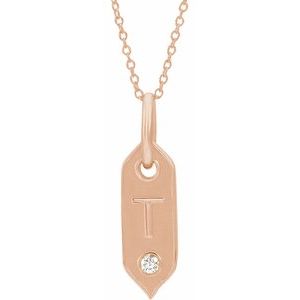 14K Rose Gold .05 CT Natural Diamond Initial T 16-18" Necklace