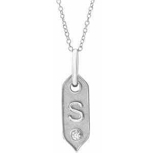 14K White Gold .05 CT Natural Diamond Initial S 16-18" Necklace