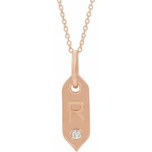 14K Rose Gold .05 CT Natural Diamond Initial R 16-18" Necklace