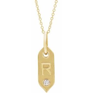 14K Yellow Gold .05 CT Natural Diamond Initial R 16-18" Necklace