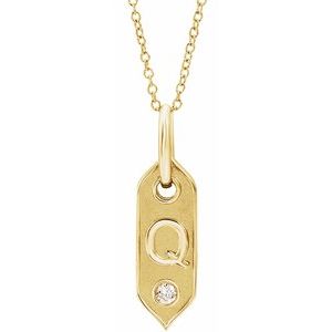 14K Yellow Gold .05 CT Natural Diamond Initial Q 16-18" Necklace
