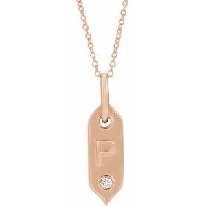 14K Rose Gold .05 CT Natural Diamond Initial P 16-18" Necklace