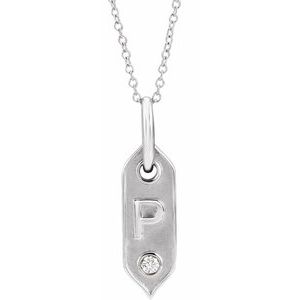 14K White Gold .05 CT Natural Diamond Initial P 16-18" Necklace