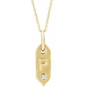 14K Yellow Gold .05 CT Natural Diamond Initial P 16-18" Necklace