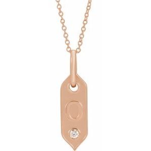 14K Rose Gold .05 CT Natural Diamond Initial O 16-18" Necklace