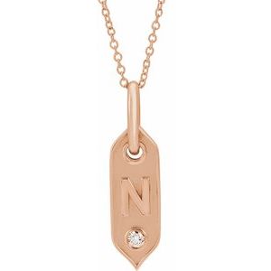 14K Rose Gold .05 CT Natural Diamond Initial N 16-18" Necklace