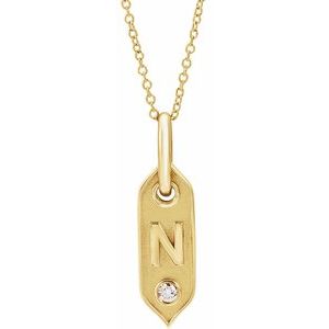 14K Yellow Gold .05 CT Natural Diamond Initial N 16-18" Necklace