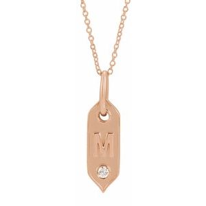 14K Rose Gold .05 CT Natural Diamond Initial M 16-18" Necklace