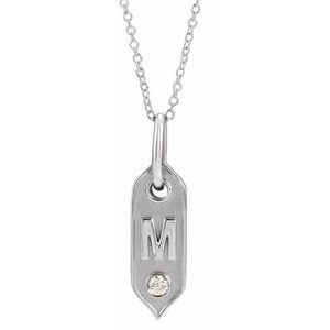 14K White Gold .05 CT Natural Diamond Initial M 16-18" Necklace