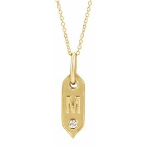 14K Yellow Gold .05 CT Natural Diamond Initial M 16-18" Necklace