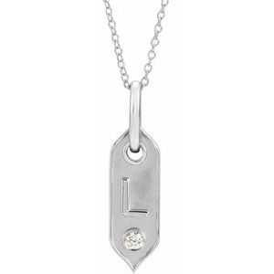 14K White Gold .05 CT Natural Diamond Initial L 16-18" Necklace
