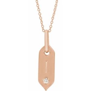 14K Rose Gold .05 CT Natural Diamond Initial I 16-18" Necklace