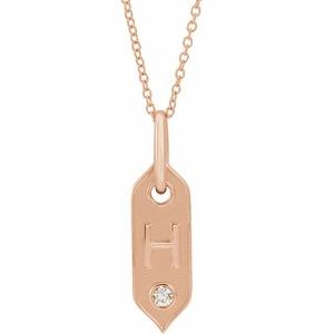 14K Rose Gold .05 CT Natural Diamond Initial H 16-18" Necklace