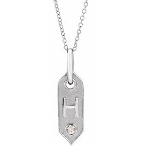 14K White Gold .05 CT Natural Diamond Initial H 16-18" Necklace