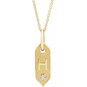 14K Yellow Gold .05 CT Natural Diamond Initial H 16-18" Necklace