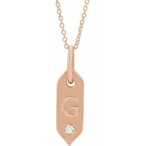 14K Rose Gold .05 CT Natural Diamond Initial G 16-18" Necklace