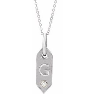 14K White Gold .05 CT Natural Diamond Initial G 16-18" Necklace