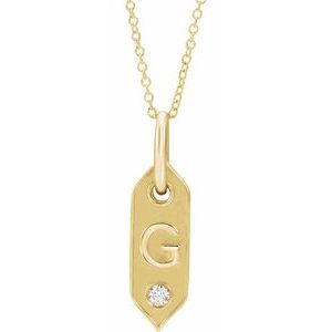 14K Yellow Gold .05 CT Natural Diamond Initial G 16-18" Necklace