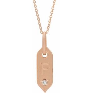 14K Rose Gold .05 CT Natural Diamond Initial F 16-18" Necklace