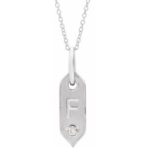 14K White Gold .05 CT Natural Diamond Initial F 16-18" Necklace