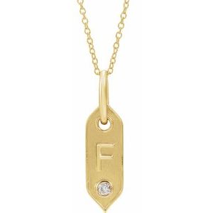14K Yellow Gold .05 CT Natural Diamond Initial F 16-18" Necklace
